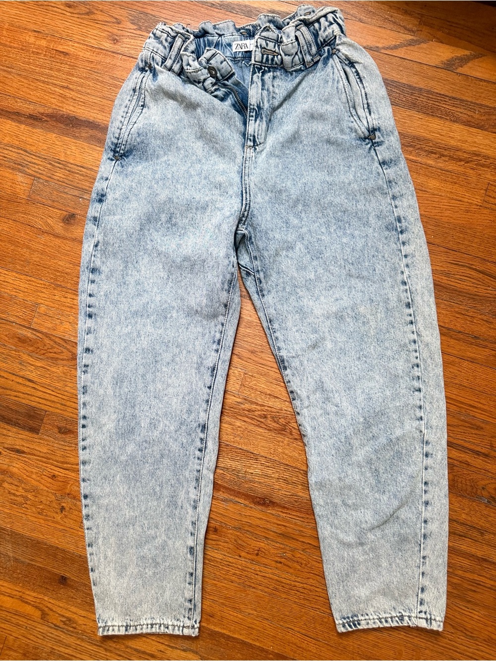 Zara Acid Wash Paperbag High Rise Jeans Size 4
